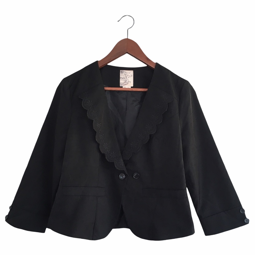 ANTHROPOLOGY TULLE Black Blazer/Jacket